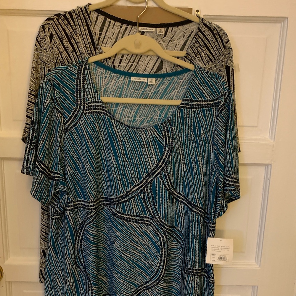 Kohl's Blue and Black Abstract Women's Blouses Set of 2 Comfy Classic Style 1X